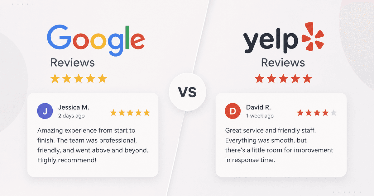 Google Reviews vs. Yelp Reviews comparison for local businesses