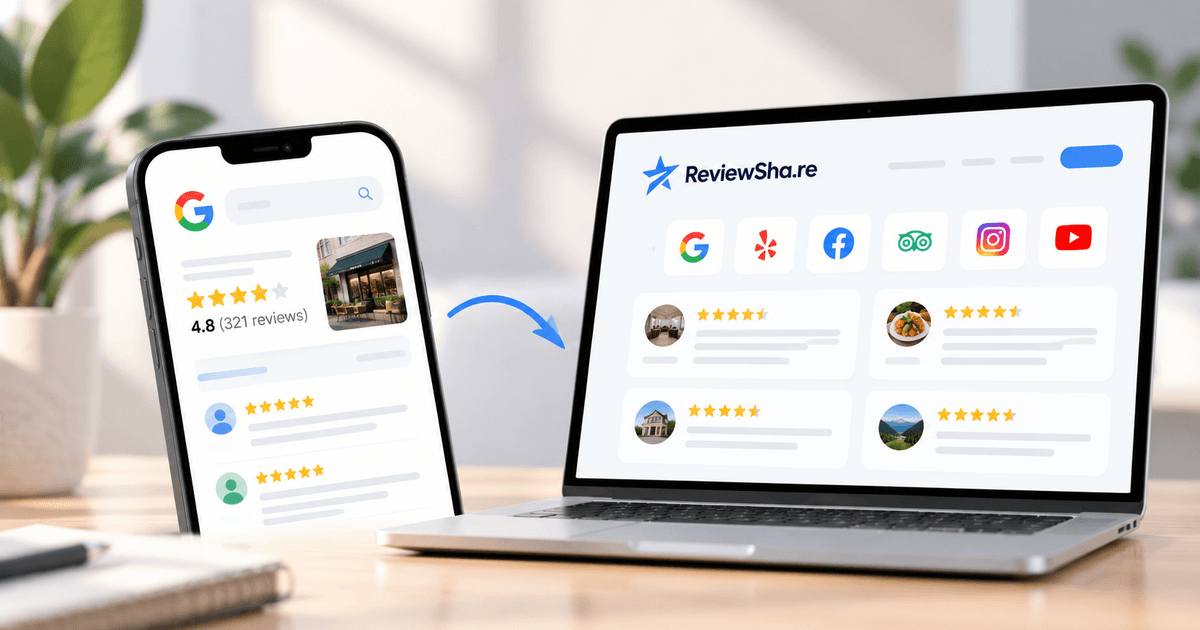 Google reviews and customer star ratings brought together on a branded ReviewShare page